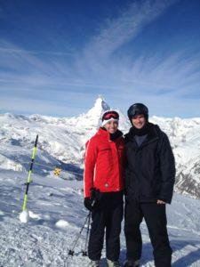 Abby and Steve Jones "First run of the day under the Matterhorn in Zermatt, Switzerland... A picture perfect day in April for my husband and I to tackle skiing in the Alps. "